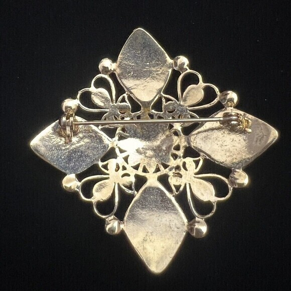 Vintage Purple Enamel and Rhinestone Square Brooch 1.5" x 1.5" - Picture 2 of 10